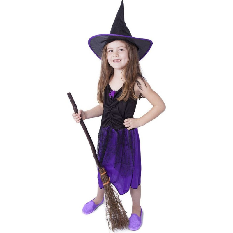 Karnevalový kostým čarodějnice/halloween fialová s kloboukem, vel. S