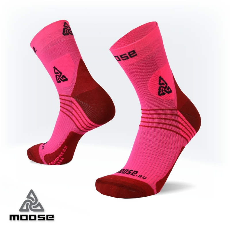 COMPRESS RUN kompresní ponožky Moose růžová L