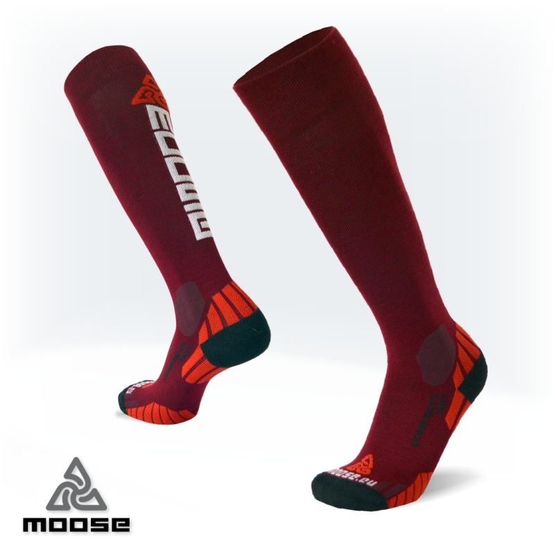 COMPRESS HOT merino kompresní podkolenky Moose červená XXL