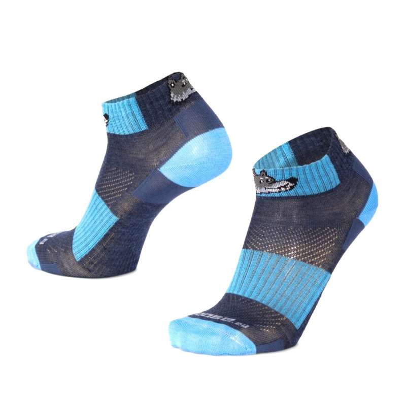 LUZY WOLF nízké veselé merino ponožky s vlkem Moose modrá S