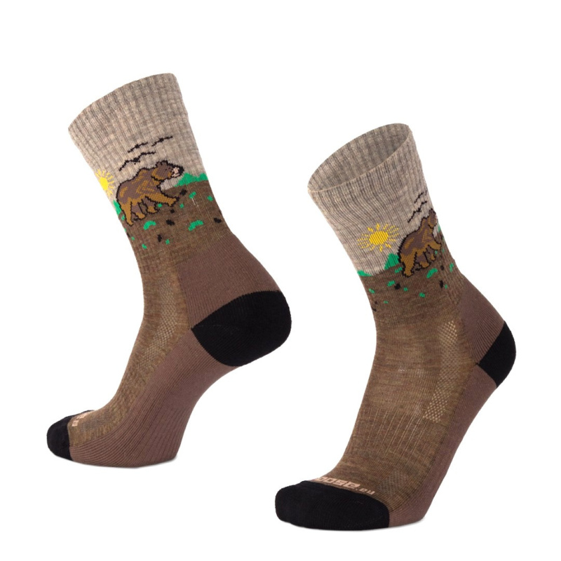 TATRAN BEAR vysoké merino ponožky s medvědem Moose hnědá L