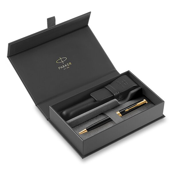 Parker Sonnet Black GT kuličkové pero, dárková sada s koženým pouzdrem