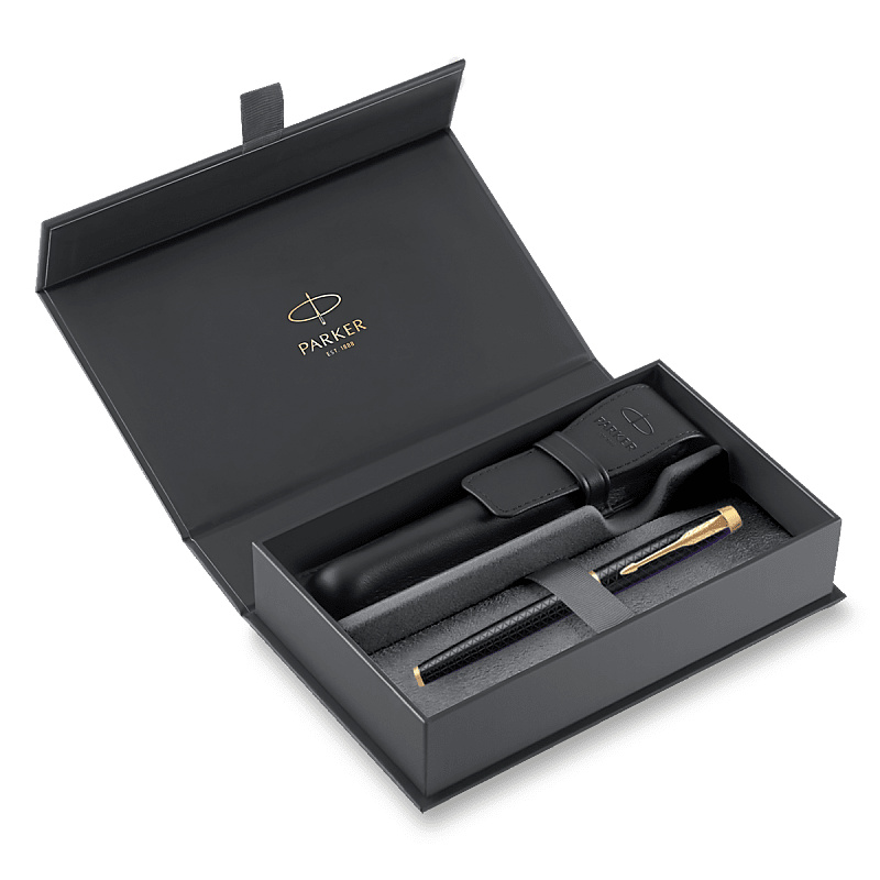 Parker IM Premium Black GT plnicí pero, dárková sada s koženým pouzdrem