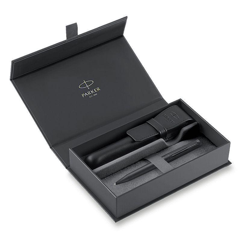 Parker Ingenuity Black BT kuličkové pero, dárková sada s koženým pouzdrem