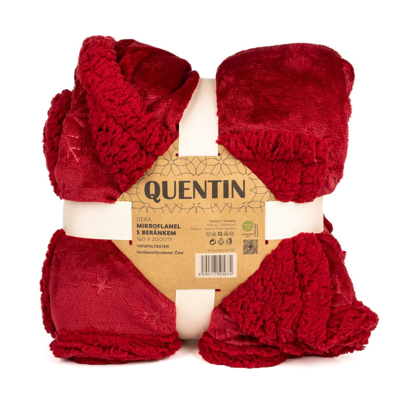 Avax Deka z mikrovlákna vánoční QK-225, vytlačené vločky, tmavě červená s beránkem 140x200cm