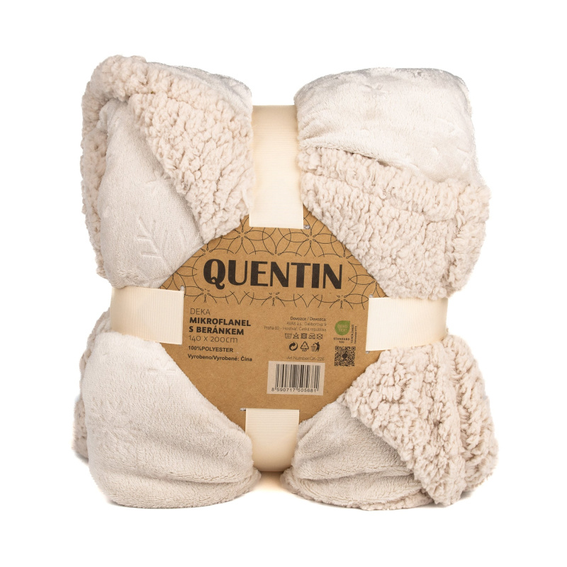 Avax Deka z mikrovlákna vánoční QK-226, vytlačené vločky, smetanová s beránkem 140x200cm