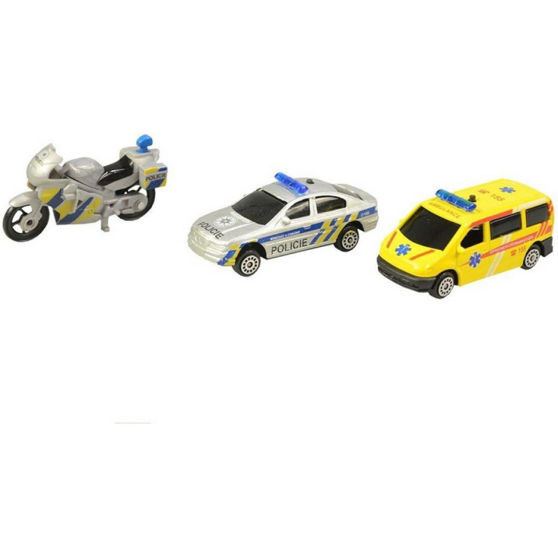 Sada motorka, osobní auto a dodávka se světlem a zvukem