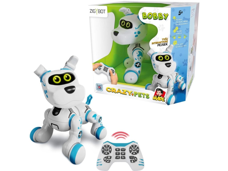 Robotický pes Zigybot Bobby s dotykovými senzory a ovladačem