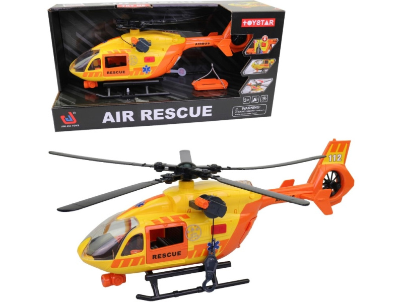 Záchranná helikoptéra se světlem a zvukem, funkční naviják a rotor