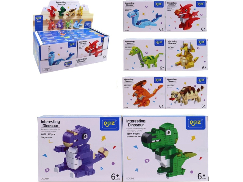 Stavebnice kostky dinosaurus – sada 8 ks v display boxu