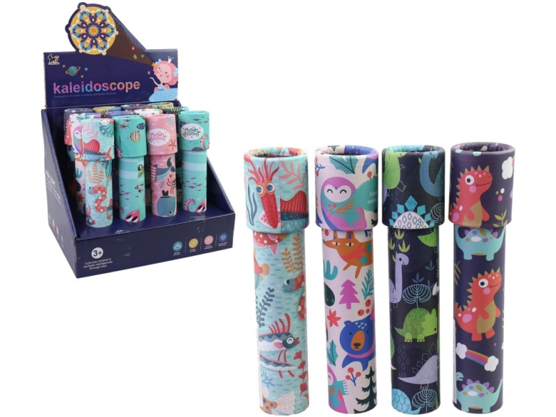 Kaleidoskop pro děti – barevný plastový kaleidoskop (12 ks v displej boxu)