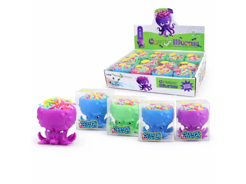 Červíci v chobotnici 7 cm – barevná smyslová hračka pro děti