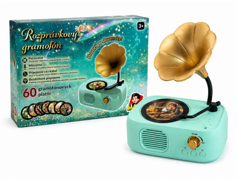 MaDe kouzelný gramofon s 60 disky (pohádky, písničky a zvuky) - 1 kus