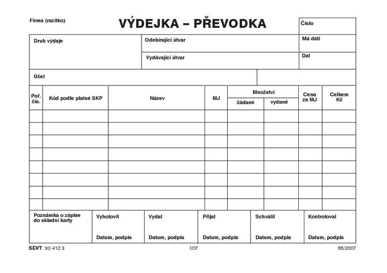 Výdejka - převodka samopropis