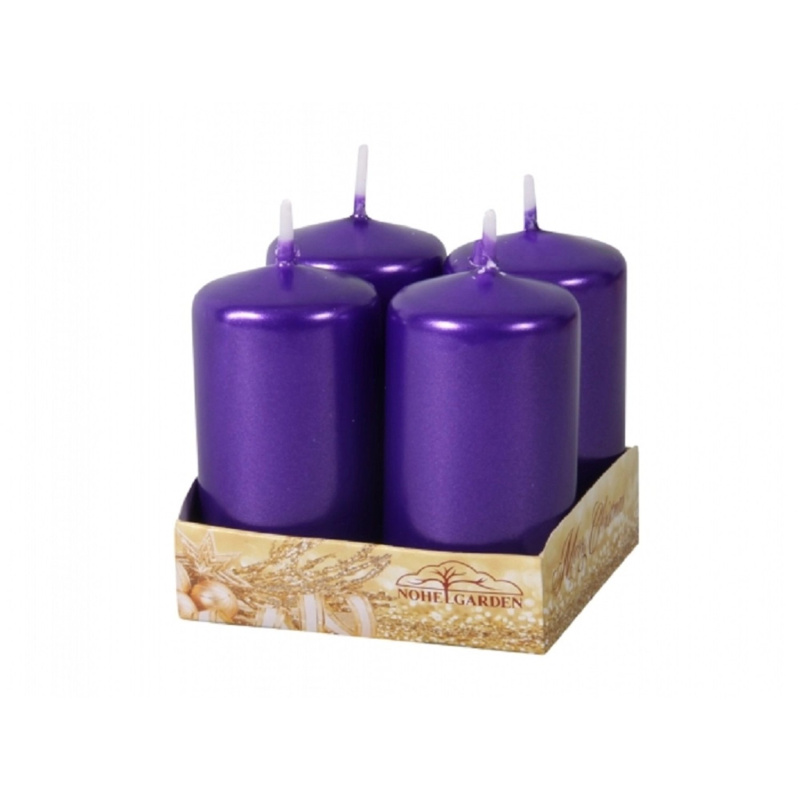 Adventní svíčka, metalická lesklá fialová, pr. 4 x 8 cm, 4 ks