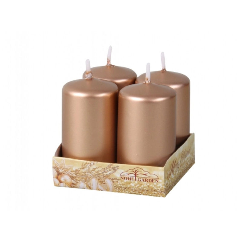Adventní svíčka, metalická lesklá měděná, pr. 4 x 8 cm, 4 ks