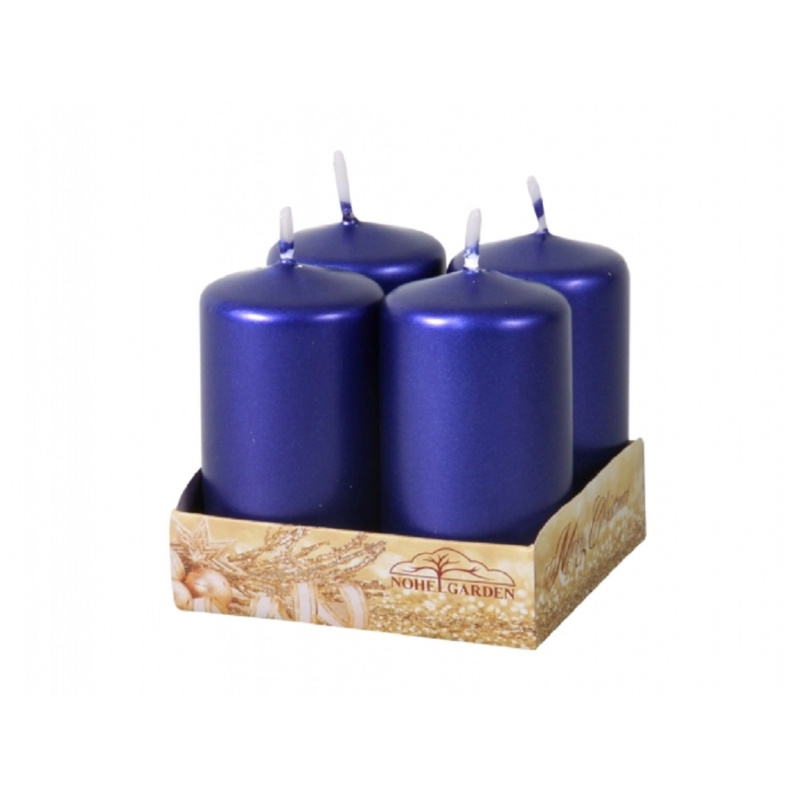 Adventní svíčka, metalická lesklá modrá, pr. 4 x 8 cm, 4 ks