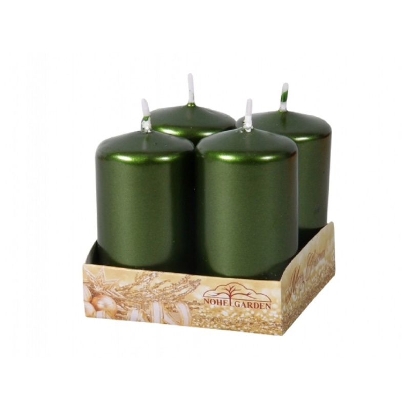 Adventní svíčka, metalická lesklá zelená, pr. 4 x 8 cm, 4 ks