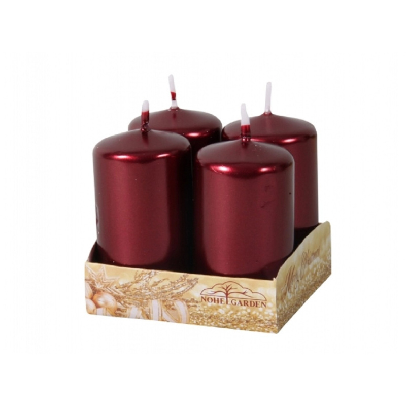 Adventní svíčka, metalická lesklá bordó, pr. 4 x 8 cm, 4 ks