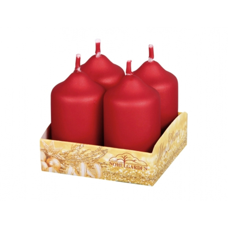 Nohel Garden Adventní svíčky matné metalické, červené, 4 ks, pr. 4 x 7 cm