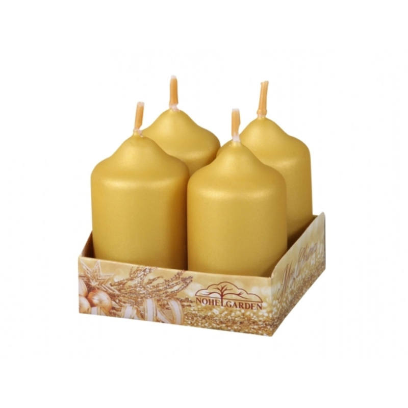 Nohel Garden Adventní svíčky matné metalické, zlaté, 4 ks, pr. 4 x 7 cm
