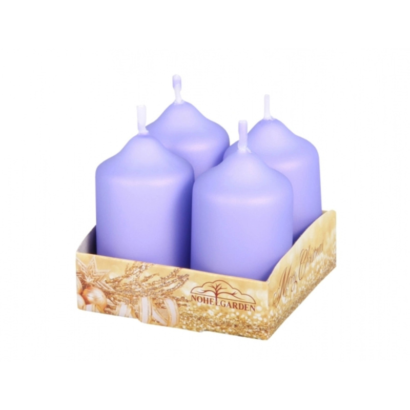 Nohel Garden Adventní svíčky matné metalické, světle fialové, 4 ks, pr. 4 x 7 cm