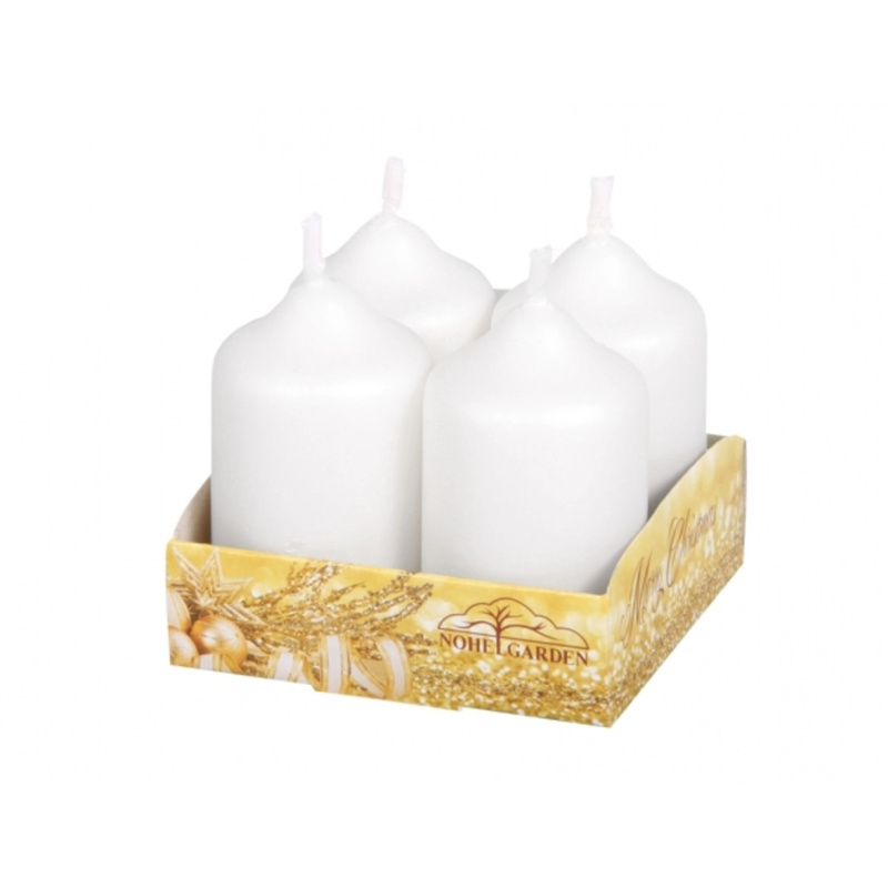 Nohel Garden Adventní svíčky matné metalické, bílé, 4 ks, pr. 4 x 7 cm