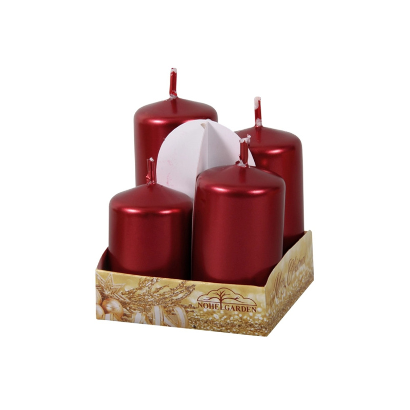 Nohel Garden Svíčky adventní stupňovité, metalické červené, 4 ks, 6-9 cm