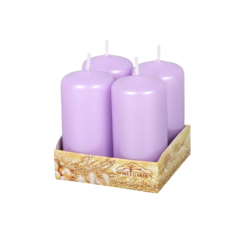 Adventní svíčka, perleťová světle fialová, pr. 4 x 8 cm, 4 ks