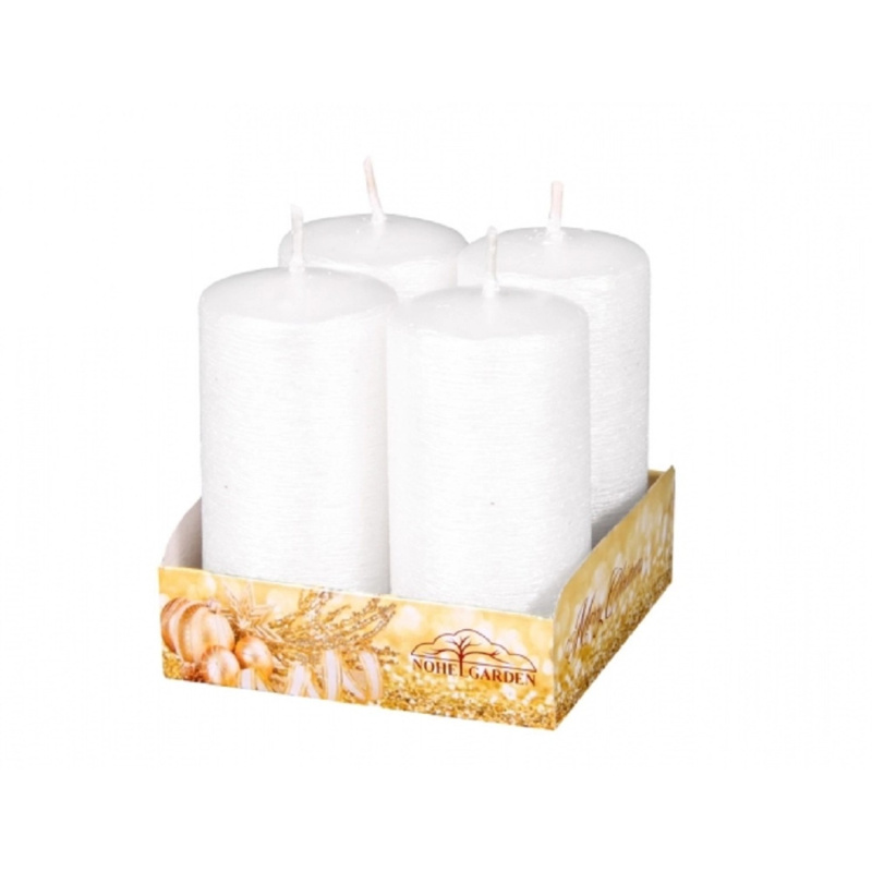 Adventní svíčka Taurus, škrábaná metalická lesklá bílá, pr. 4 x 8 cm, 4 ks