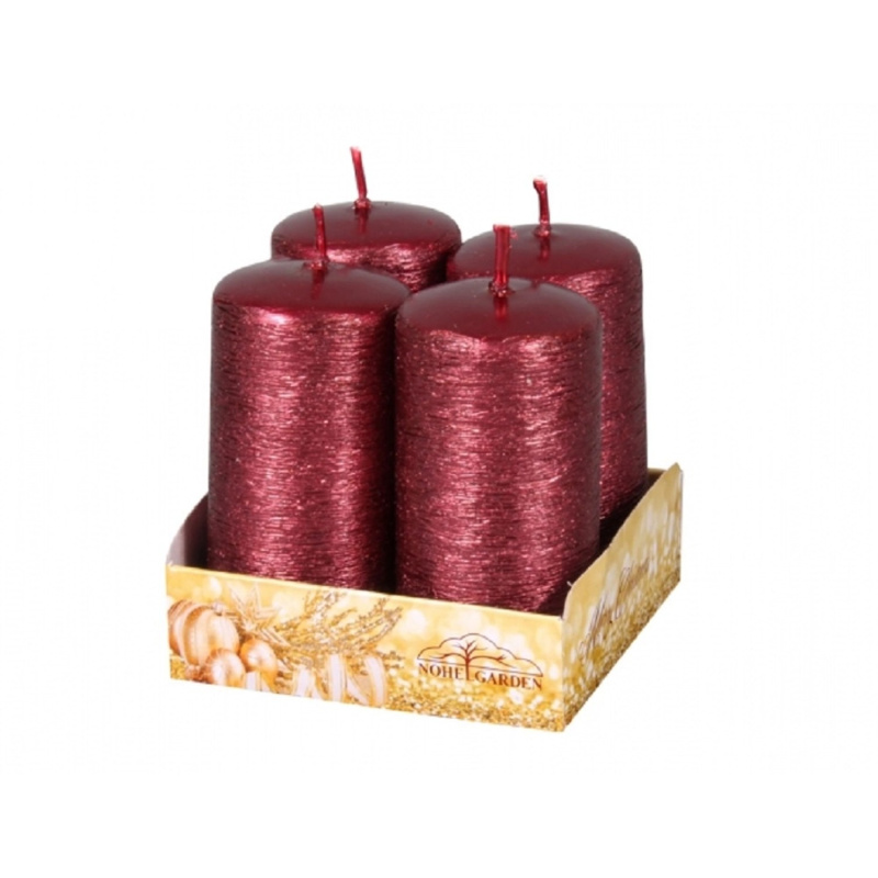 Nohel Garden Svíčka adventní TAURUS škrábaná metalická bordó, pr. 4 x 8 cm, 4 ks