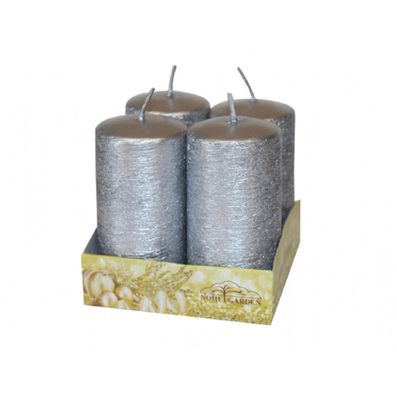 Adventní svíčka Taurus, škrábaná metalická lesklá stříbrná, pr. 4 x 8 cm, 4 ks