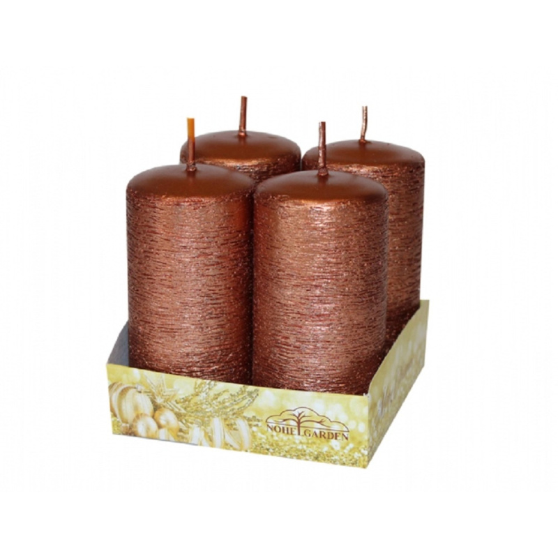 Adventní svíčka Taurus, škrábaná metalická lesklá měděná, pr. 4 x 8 cm, 4 ks