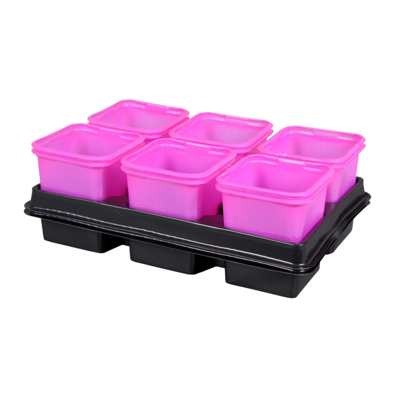 Květináč výsadbový + podmiska, růžový, 8 x 8 x 8 cm