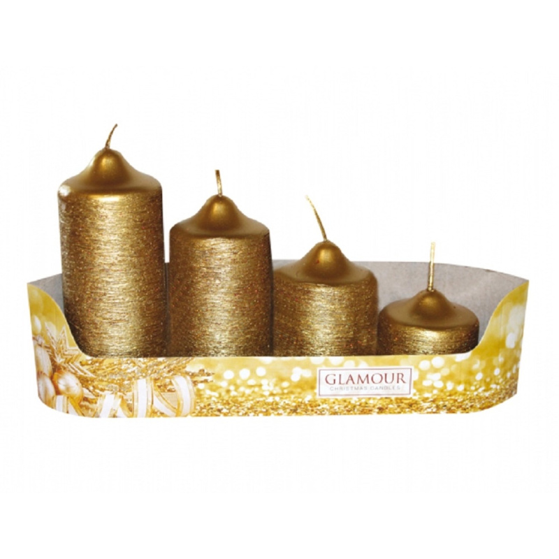 Svíčky adventní STUPŇOVITÉ TAURUS zlatá, pr. 4,5 x 5,7,9,11 cm, 4 ks