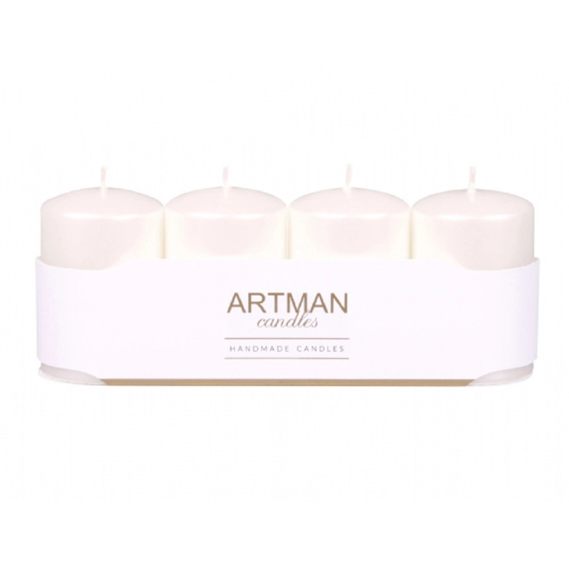 Adventní svíčky válcové metalické bílé 6 x 9 cm, 4ks