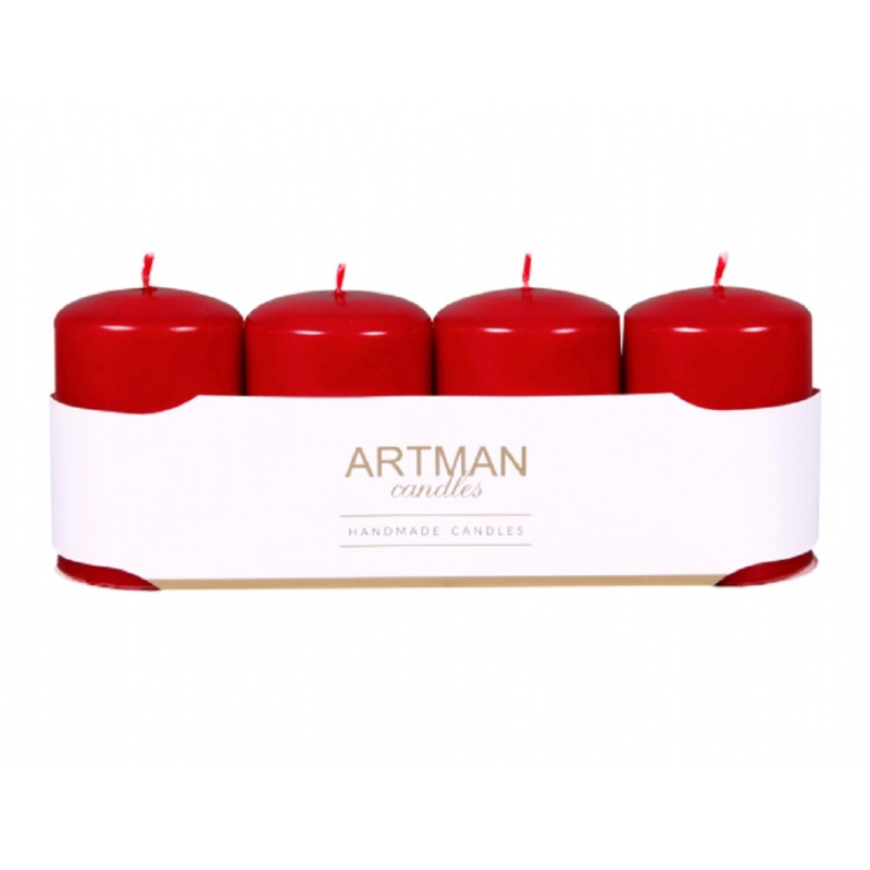 Adventní svíčky válcové metalické červené 6 x 9 cm, 4ks