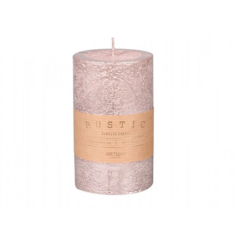Svíčka válec rustikální, růžovo-zlatá, pr. 7 x 12 cm