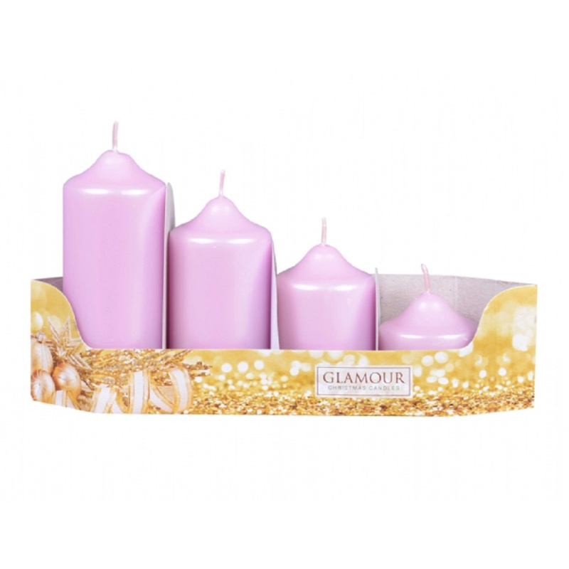 Stupňovité adventní svíčky, perleťová růžová, pr. 4,5 x 4/7/9/11 cm, 4 ks