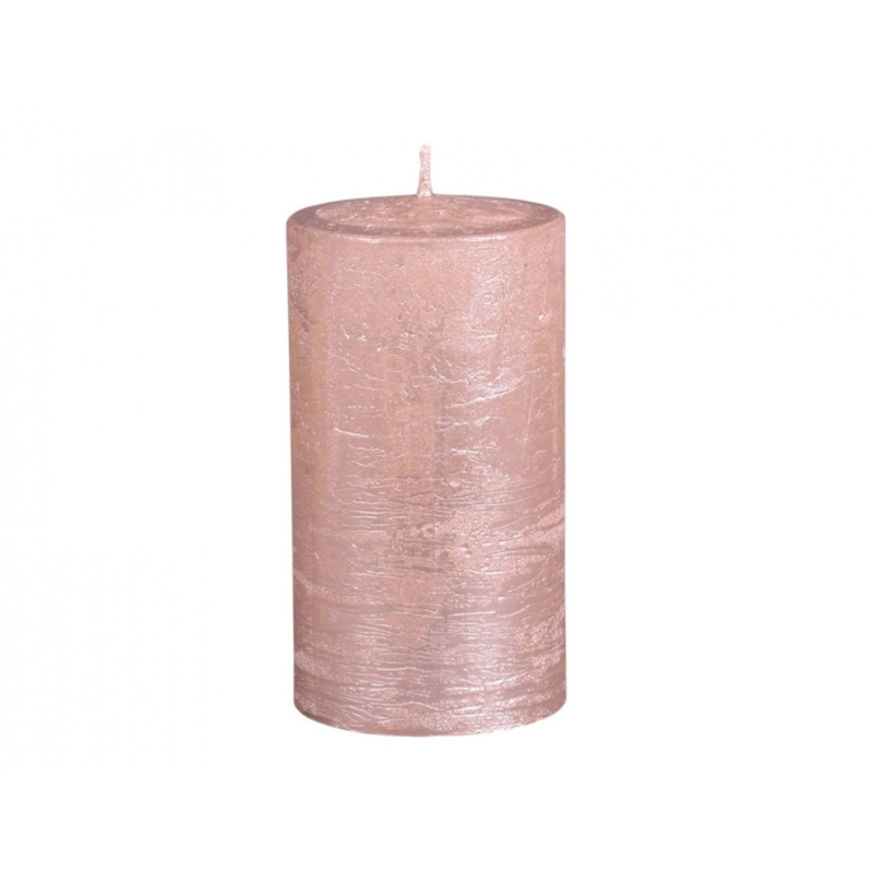 Svíčka válec rustikální, růžová, pr. 6 x 9 cm
