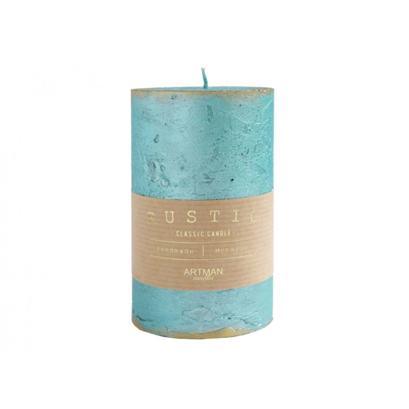 Svíčka válec patina rustikální, tyrkysová, pr. 7 x 9 cm