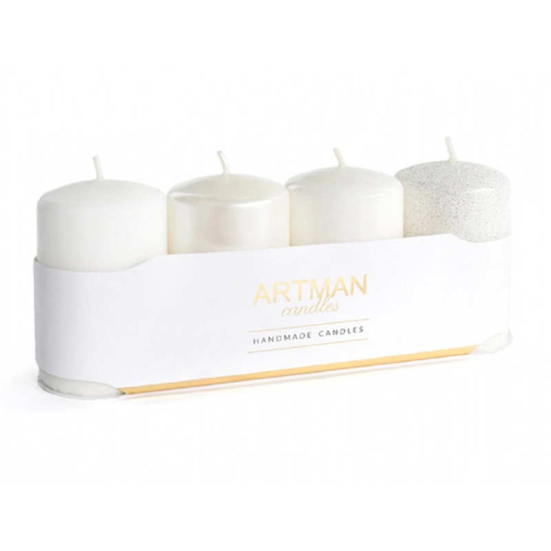 Adventní svíčka válec, mix bílá, pr. 6 x 9 cm, 4 ks