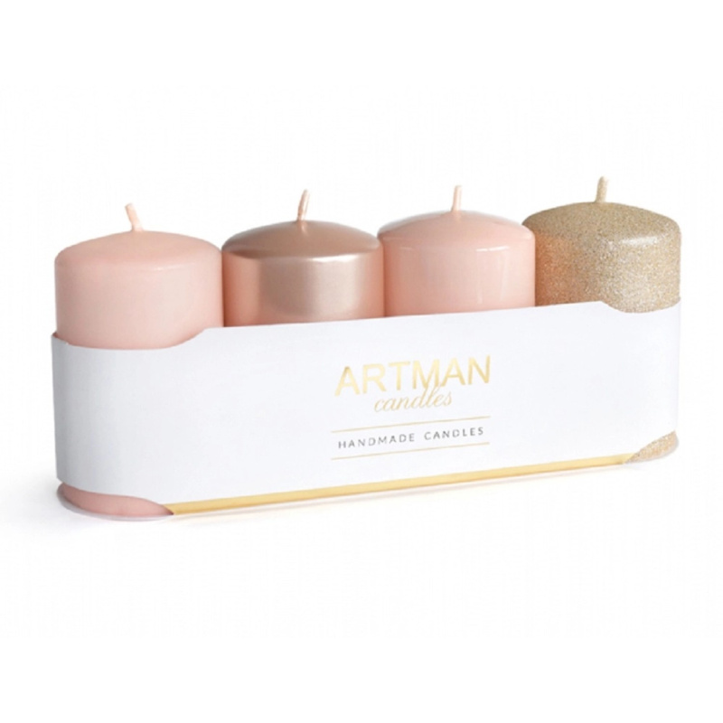 Adventní svíčka válec, mix růžovo-zlatá, pr. 6 x 9 cm, 4 ks