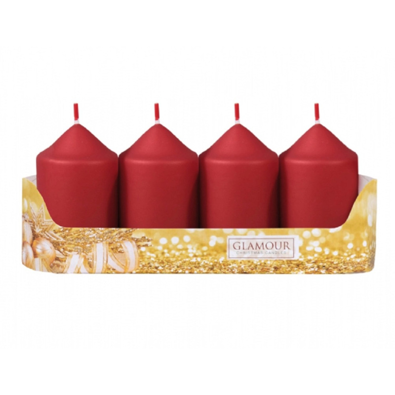 Adventní svíčka válec, metalická matná červená, pr. 5 x 9 cm, 4 ks