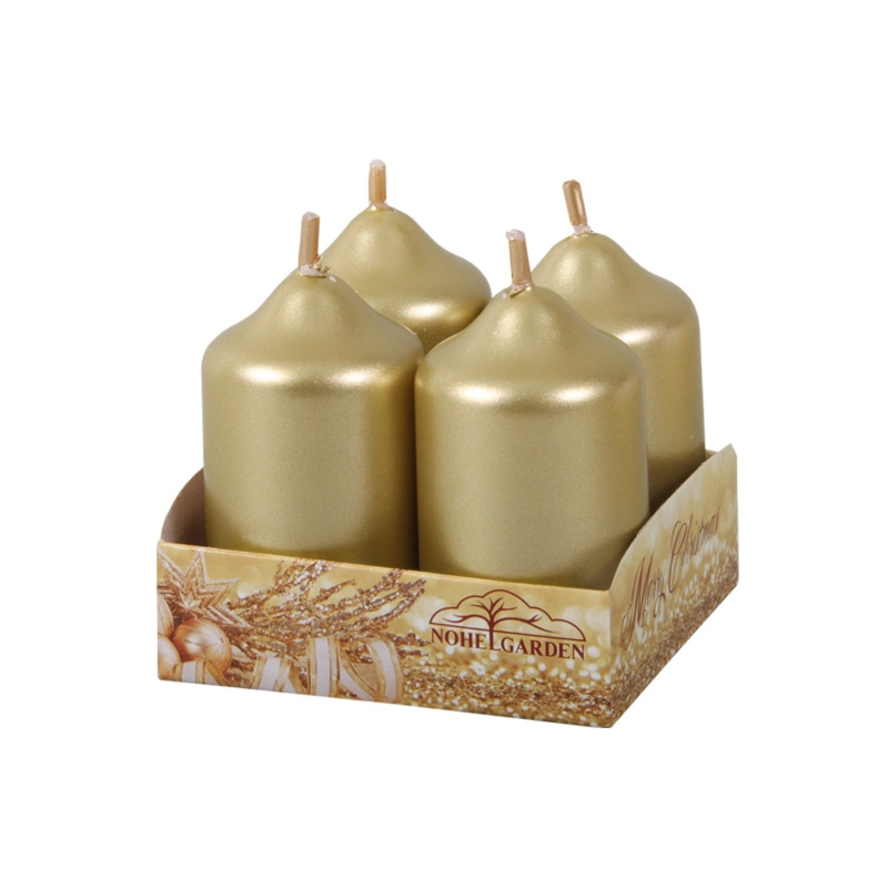 Adventní svíčka, metalická lesklá zlatá, pr. 4 x 7 cm, 4 ks