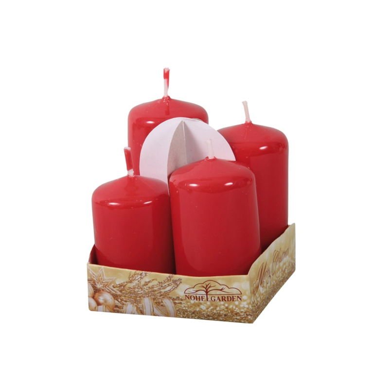 Stupňovité adventní svíčky, lakovaná červená, pr. 4 x 6/7/8/9 cm, 4 ks