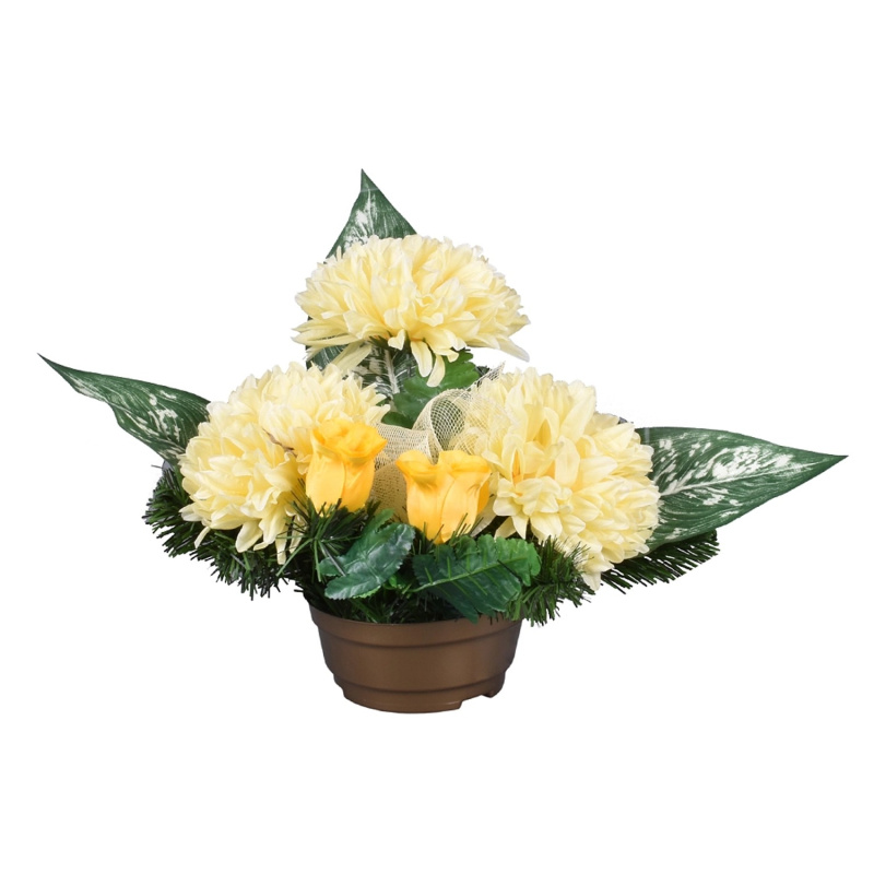 Nohel Garden Květina chryzantéma s listy podzim aranžmá v misce, mix, 38 cm