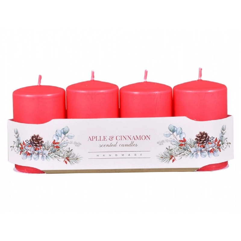 Svíčka adventní VÁLEC vonná matná korálově červená, pr. 6 x 10 cm, 4 ks