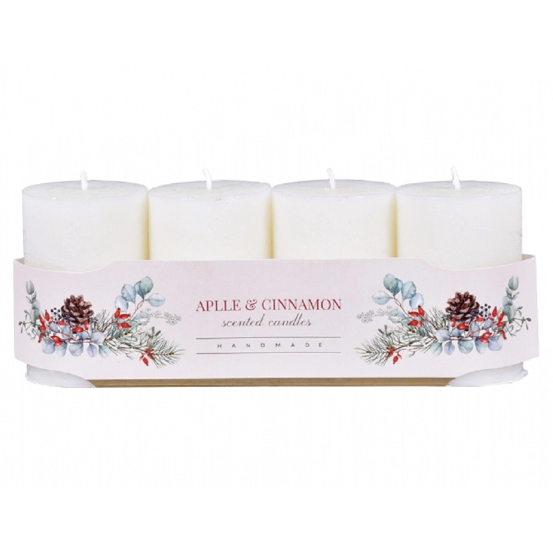 Svíčka adventní VÁLEC rustikální vonná matná bílá, pr. 6 x 10 cm, 4 ks