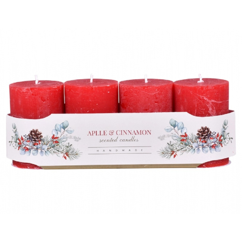 Svíčka adventní VÁLEC rustikální vonná matná korál.červená, pr. 6 x 10 cm, 4 ks